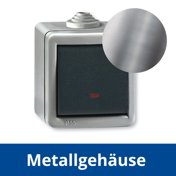 Ein/Aus Aufputz Schalter mit Glimmlampe 10AX/250V~ / IP 55 (Metallaus, 8,98  €
