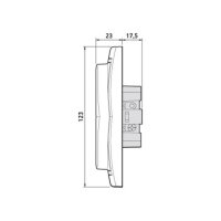 Technische Zeichnung einer ALING-CONEL Doppel-Schutzkontaktsteckdose in der Seitenansicht. Artikelnummer: 604.00