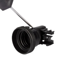 E27 Lampenfassung (PBT), Gewindefassung mit Halterung, Sockel mit Einbuchtung für M4 Schraube Schwarz