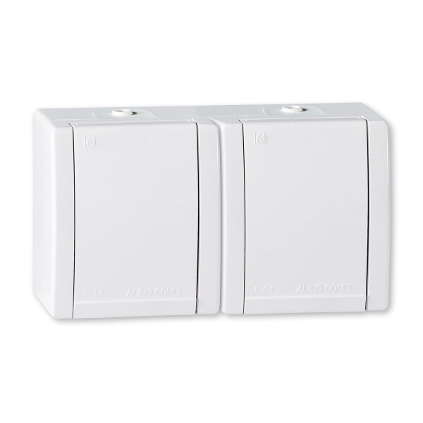 2-fach Aufputz Schutzkontakt Steckdose 16A/250V~ / IP44 (verdrahtet) Weiß (RAL 9003)