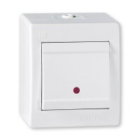 Ein/Aus Aufputz Schalter mit Glimmlampe (Kontrollleuchte) 10AX/250V~ / IP 44 Weiß (RAL 9003)