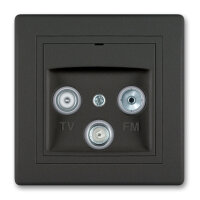 TV/RF/SAT Antennendose / Abschlußdose mit drei Ausgängen inkl.Rahmen (komplett) Schwarz (Soft Touch)